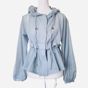 Blue Sheer Jacket Drawstring Pockets Size XS